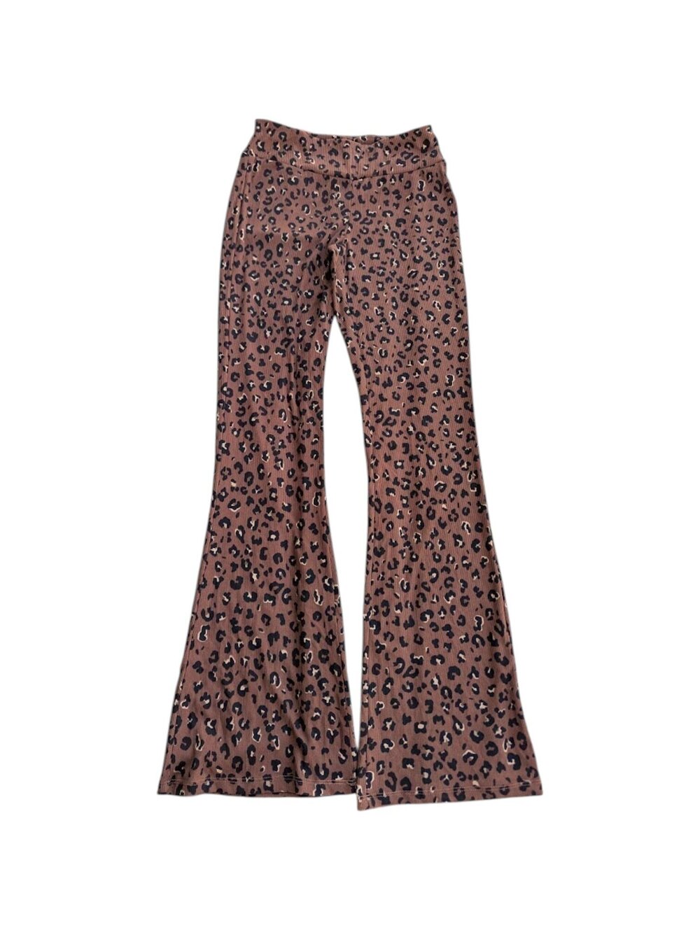 Pink Rose Pants Womens Small Brown Leopard Print Corduroy Flared Trousers 24x32